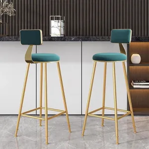 Luxury Velvet Bar Stool with Gold Frame & Backrest