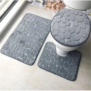 3-Piece Embossed Cobblestone Memory Foam Bathroom Mat Set