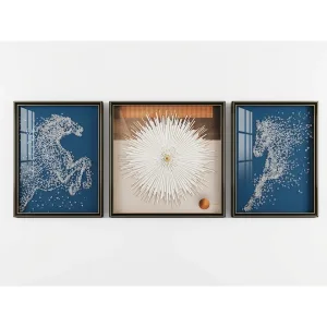 Luxury 3-Piece Crystal Horse & Sunburst Framed Wall Art Set