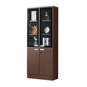 Wooden Bookshelf & Display Cabinet with Half-Glass Doors